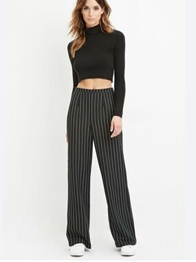 Forever 21 Black Pinstripe Wide-Leg Pants